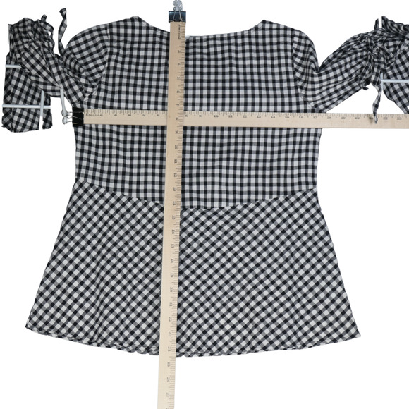 Ann Taylor Loft Blouse Women PS Small Petite Black White Gingham Split Sleeves - Picture 11 of 13